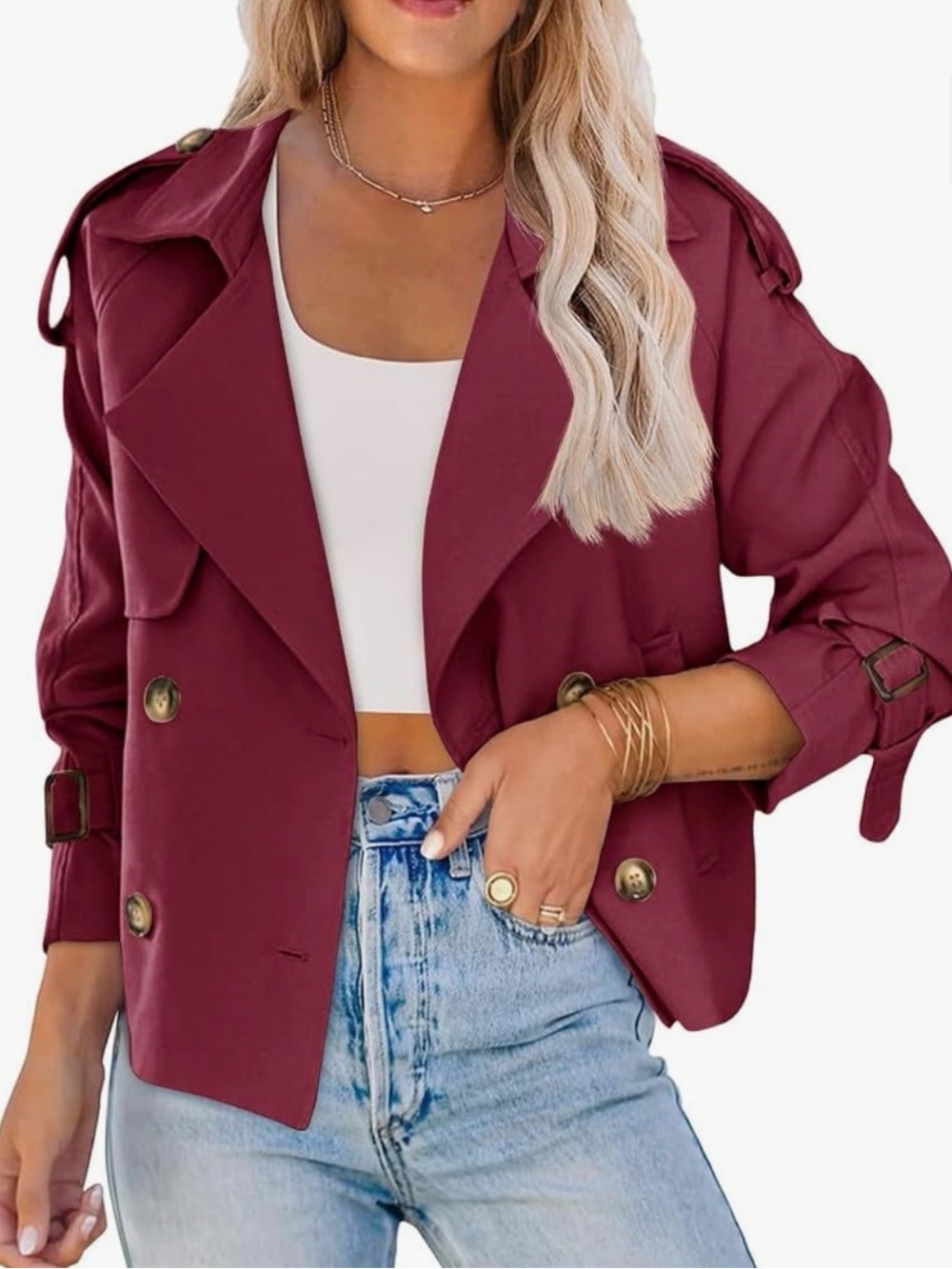 NWT Saodimallsu Crop Double Breasted Trench coat, cropped, Medium